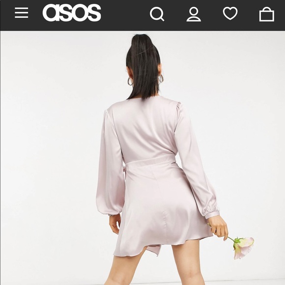 Brand New Satin Long Sleeve Front Wrap Dress- ASOS - Picture 3 of 12